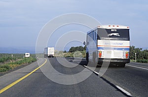 A greyhound bus tour on the Arizona highway