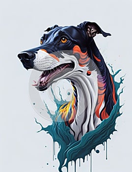 Greyhound Dog white background Splash Art 1