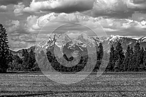 Greyscale image of Slovenian mountains