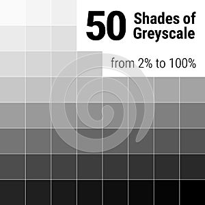 Greyscale palette. 50 shades of grey. Grey colors palette. Color shade chart. Vector illustration