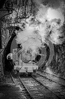 Greyscale shot of an antique shay steam locomotive photo
