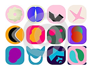 A grid of 12 abstract icons is arranged