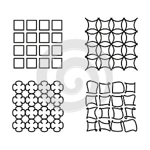 Grid abstract patterns. Geometric linear shapes. Four texture samples. Vector optical elements.