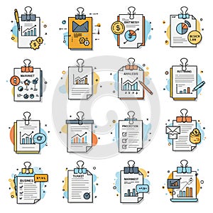 A grid of 16 AI-generated business-themed illustrations on white