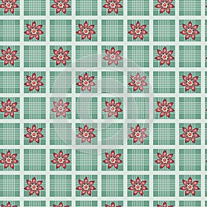 Grid Background Floral Seamless Pattern