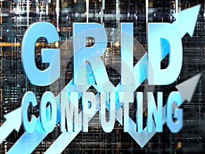 GRID COMPUTING business graph with arrows tending upwards, electronic background