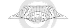 Grid with convex effec. Futuristic distorted net. Warped mesh texture. Geometric deformation. Gravity phenomenon. Bented