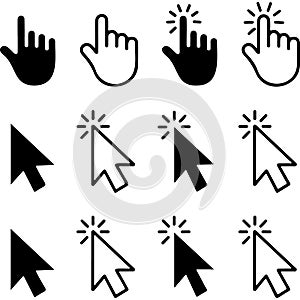 Collection of cursor icons showing different pointer styles and click actions