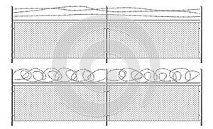 Grid fence with barbed wire. Two segments rabitz