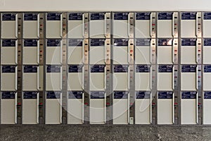 Grid Geometric Shot of Time Storage Lockers in Train Station