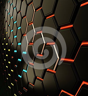 Grid hexagonal modern creative trending dark structure background 3d-illustration