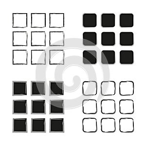 Grid icon. Square outline pattern. Minimal vector grid. Black square shapes.