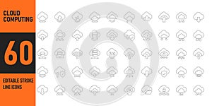 Cloud Computing Technology Line Icons Set Editable Stroke Vector Illustration