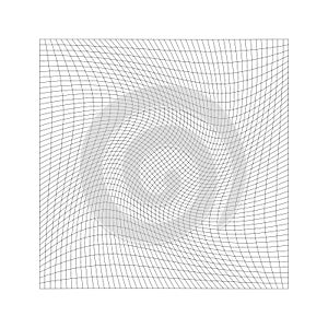 Grid, mesh with distorted, deformed effect. Abstract geometric vector element