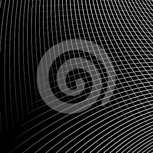 Grid - mesh of dynamic curved lines. Abstract geometric pattern.