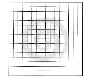 Grid, mesh, graticule with grungy, irregular lines. Grunge checkered grating, trellis, lattern pattern