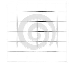 Grid, mesh, graticule with grungy, irregular lines. Grunge checkered grating, trellis, lattern pattern