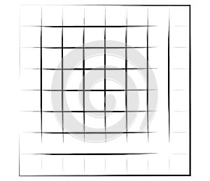 Grid, mesh, graticule with grungy, irregular lines. Grunge checkered grating, trellis, lattern pattern