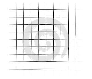 Grid, mesh, graticule with grungy, irregular lines. Grunge checkered grating, trellis, lattern pattern