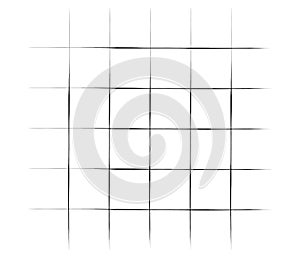 Grid, mesh, graticule with grungy, irregular lines. Grunge checkered grating, trellis, lattern pattern