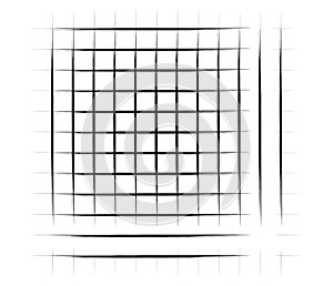 Grid, mesh, graticule with grungy, irregular lines. Grunge checkered grating, trellis, lattern pattern