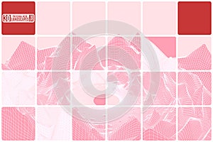 Grid mountain landscape tiled pink abstraction with red inserts