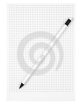 Grid Notebook Page with Pencil Lying on Top