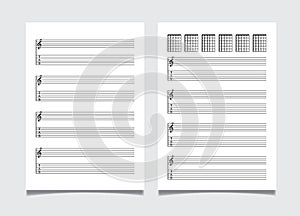 Grid paper music notation and tablature template for guitar, A4 size