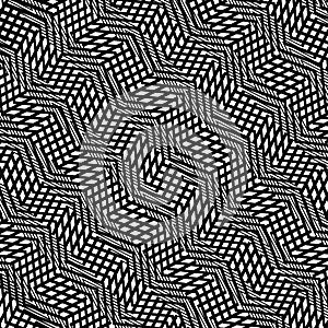 Grid pattern, mesh background of wavy, waving distortion, deformation on crossing lines. Jumble, cross-hatched lines. Interlace,