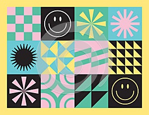 Grid playfull fun pattern smile icon background aesthetic template