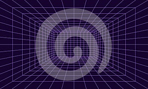 Grid room in perspective in 3d style. Indoor wireframe from violet laser beam, digital empty box. Abstract geometric design photo