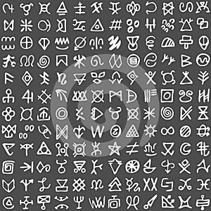 Grid of runes symbols. Ancient occult symbols, vikings like letters on white