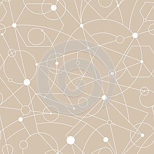 Grid seamless pattern with random geometric shapes and lines