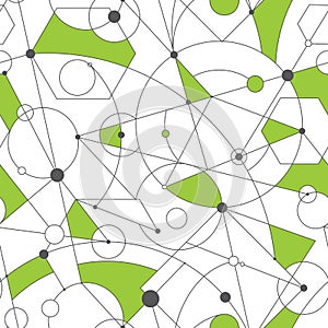 Grid seamless pattern with random geometric shapes and lines