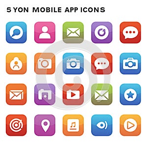 A grid of 20 square mobile app icons is displayed, each with rounded edges and