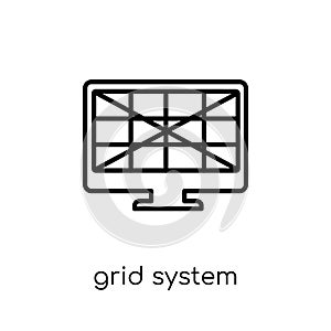 Grid system icon. Trendy modern flat linear vector Grid system i