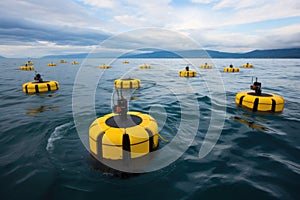 grid of wave energy converters in the sea