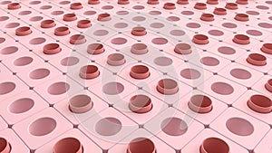 Gridal perforated cube boxes background. Abstract background with stack of pastel pink cubes, 3d rendering