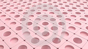 Gridal perforated cube boxes background. Abstract background with stack of pastel pink cubes, 3d rendering