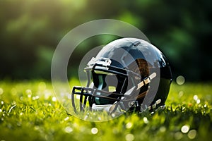 Gridiron chic minimalist photo featuring an American football helmet on grass