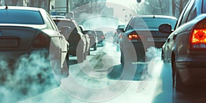 Gridlocked Car Emits Visible Exhaust Fumes, Contributing To Air Pollution photo