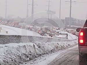 Gridlocked Traffic During a Midwest Winter Blizzard photo