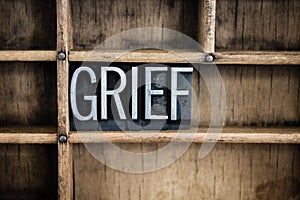 Grief Concept Metal Letterpress Word in Drawer