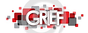 GRIEF red and grey overlapping squares banner