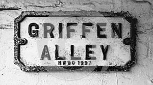 Griffen Alley Sign in Malmesbury, Wiltshire, England