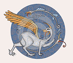 Griffin fantasy monster creature. Medieval style illustration