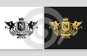 Griffin Heraldic Letter N King Logo