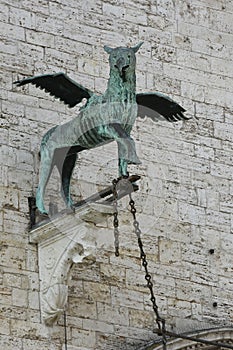 Griffin, mythical creature at Palazzo dei Priori in Perugia, Umbria