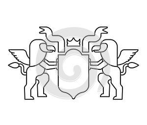 Griffin and Shield heraldic symbol. Sign Animal for coat of arms