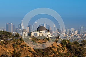 Griffith Observatory and downtown Los Angeles in CA